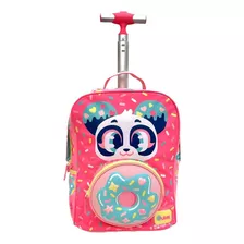 Puket Mochila Rodinha Menina Pequena Panda Donuts Rosa