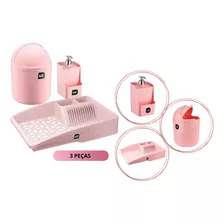 Kit Pia Lixeira 4l + Dispense 500ml + Escorredor - Rosa Uz