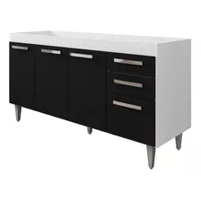 Balcão Gabinete De Pia 150cm 4 Portas 2 Gavetas Lis Branco/preto - Mpozenato