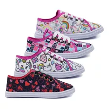 4 Pares Tênis Infantil Casual Estampado Menina Menino K80