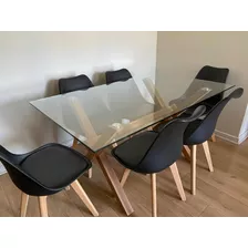 Comedor De Vidrio 6 Sillas Estilo Nórdico