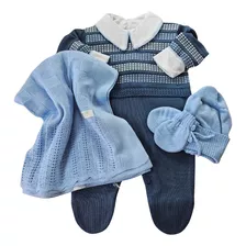 Saida Maternidade Trico Linha Luxo 5 Peças Azul Jeans