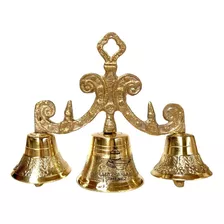  Campana De Mano Con 3 Campanillas De Bronce