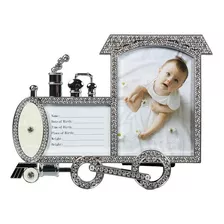 Porta Retrato Trem Em Strass Decorativo Para Quarto Do Bebê Cor Prateado