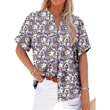 Camisa Blusa Manga Corta Casual Ligera Ajuste Holgado Mujer