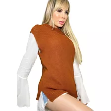 Suéter Blusa Colete Trico Moda Outono Inverno Lindo Feminino