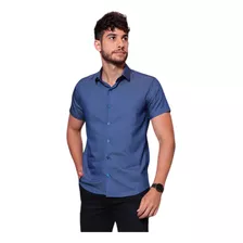 Camisa Social Casual Manga Curta Masculina Slim - Elastano