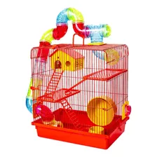 Gaiola 3 Andares Tubo Hamster Super Luxo Comedouro Casinha Cor Vermelho