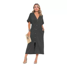 Vestido Chemise Midi Com Botões P2114-a