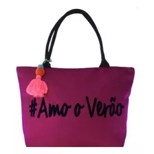 Bolsa De Praia Piscina Bordada Com Pompom Amo Verão