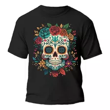 Remera Calavera Mexicana Flores Diseños 100% Algodón