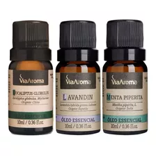 Kit Respiração 3 Óleos Essenciais - Via Aroma - 10ml Cada 