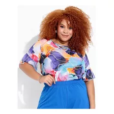 Blusa Aquarela Plus Size Em Jersey Acetinado - Moda Feminina