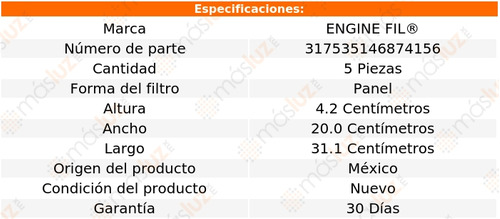 Paq 5 Filtros De Aire Rodeo 3.2l V6 1993/2004 Engine Fil Foto 2