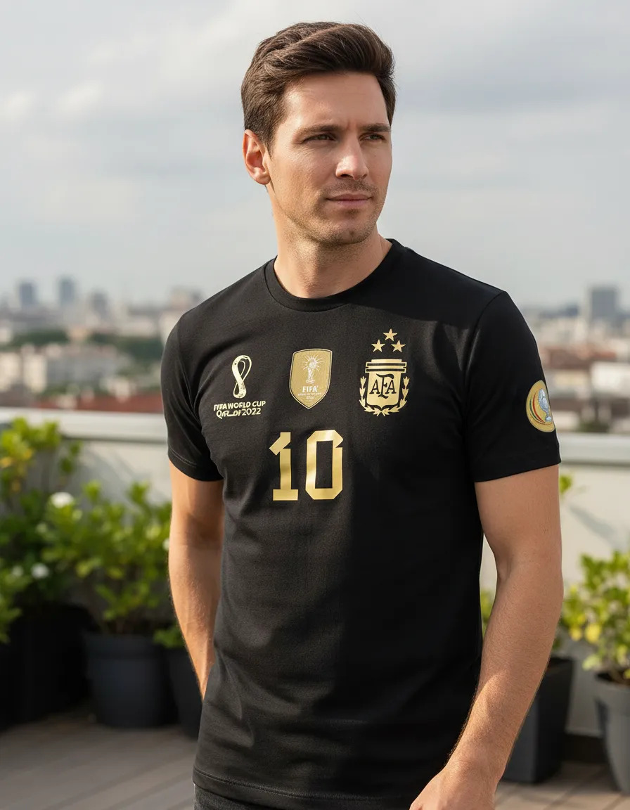 Remera Camiseta Seleccion Argentina Mundial Qatar 2022 Messi Negro Personalizado L
