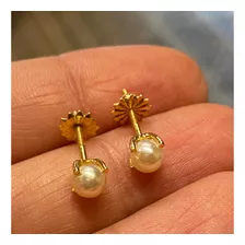 Luli Caravanas Oro 18k Perlas Cultivo 4.5mm Rosca 4 Puntas