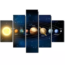 Quadro Decorativo Mosaico 5 Peças Sistema Solar Mdfss