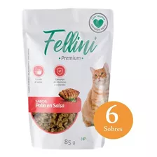 6 X Alimento Húmedo Gato Fellini Pollo En Salsa 85gr. Np