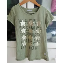 Remera Nena Verde Seco Estampado Estrellas Mimo Talle 10 