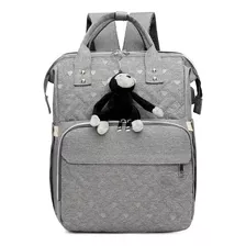 Pañalera Multifuncional Cambiador Bolso Morral Bebe Color Gris Diseño De La Tela Bordado Corazon