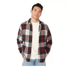 Camisa Hombre Old Navy Double-brushed Flannel Blanco Y Rojo