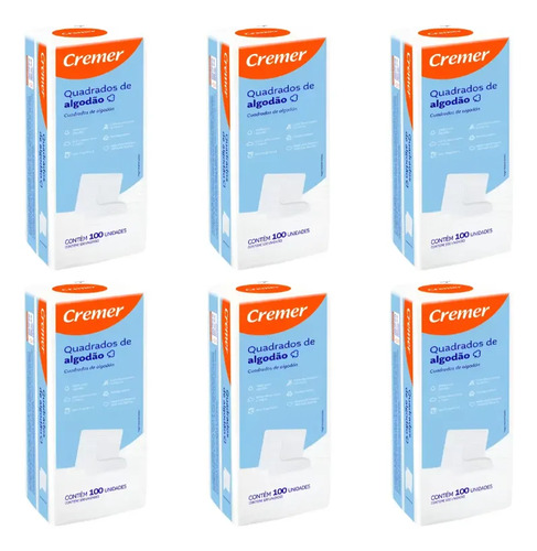 Kit 6x Algodão 100un Quadrado Bebê Sem Perfume Limpeza Macio Branco