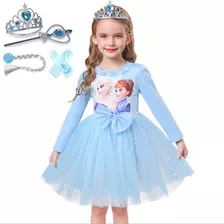 Disfraz Princesa Elsa Vestido Frozen +4 Kit Elsa Accesorios