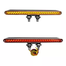 Barra Plafón Led Bisel Cromo 48 Led Doble Cara Rojo Y Ámbar