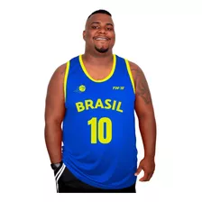 Regata Plus Size Masculina Adulto Basquete Brasil Torcedor