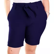 Bermuda Feminina Plus Size Com Forro Cintura Alta Com Cinto