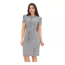 Vestido Preto Tubinho Midi Casual Xadrez Moda Evangélica