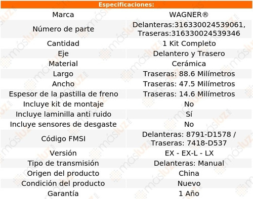 Jgo Balatas Cermicas Delanteras Y Traseras Civic 12/15 Foto 2