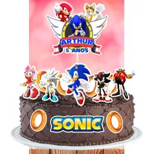 Topper Topo De Bolo + 40 Tags Doces Docinhos Sonic