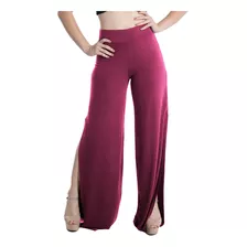 Calça Pantalona Laterais Abertas Cintura Alta Lynnce Forrada