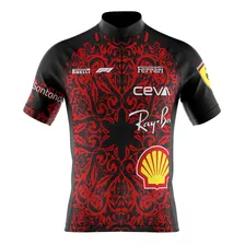 Camisa Ciclismo Masculina Ferrari Vermelha Com Bolsos Uv 50+