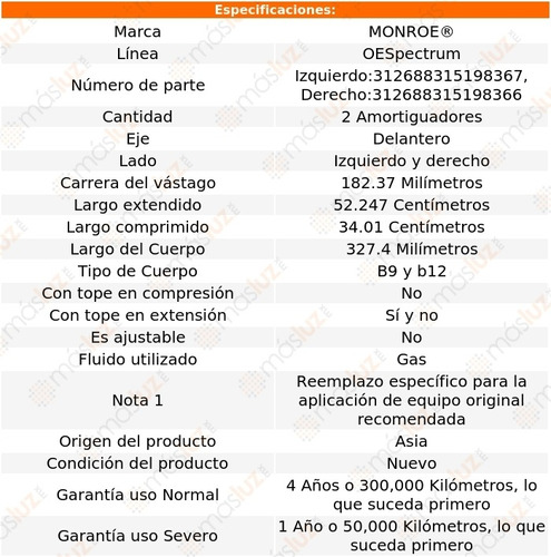 Kit 2 Amortiguadores Del Gas Oespectrum Vibe Pontiac 09/10 Foto 3