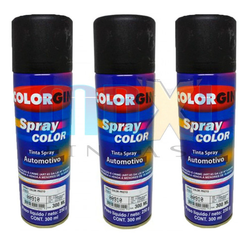 Spray Automotiva Colorgin Preto Fosco 300ml 3un