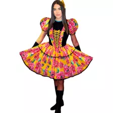 Vestido Festa Junina Caipira Quadrilha Arraiá Da Roça+ Luva