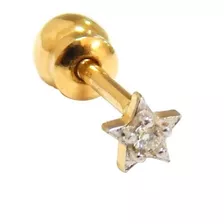 Piercing Tragus Em Ouro 18k Estrela Com Brilhante Helix