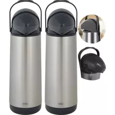 2 Garrafa Térmica Inox Café Água De Pressão Mor Nobile 1.9l