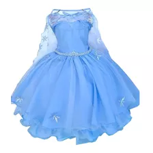 Vestido Frozen Elsa Azul Serenity Luxo Festa Com Capa