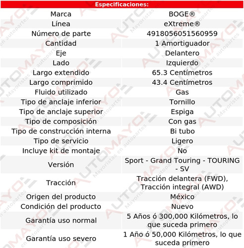 1 - Amortiguador Gas Izq Del Boge Extreme Cx-7 L4 2.5l 10-12 Foto 2