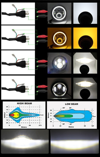 Par Faros Led 7'' H4 Ojo ngel Wrangler Jeep Vocho Jk Lj Tl Foto 3