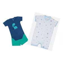 Roupa Bebê Menino Kit Body E Bermuda E Macacão Curto