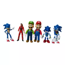 Colección Figuras Sonic Y Mario X6 Personajes Juguetes Niños