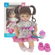 Boneca Anjos Baby Castanho Com Acessórios Mamadeira Chupeta 