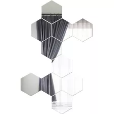 Espelho Decorativo Acrílico 10 Peças Prata Hexagonal Sala G