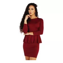 Vestido Peplum Babado Na Cintura Vermelho Marsala