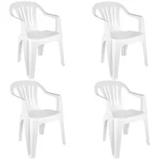 Kit 4 Cadeira De Plástico Bela Vista Branca C/ Braço - Mor