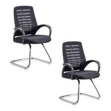 Conjunto C/ 2 Cadeiras Executivas Fixas Sala De Reunião Cor Preto Material Do Estofamento Mesh